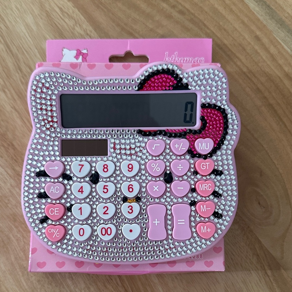 New Hello Kitty Pink and Silver Bling Calculator Solar & Battery Power